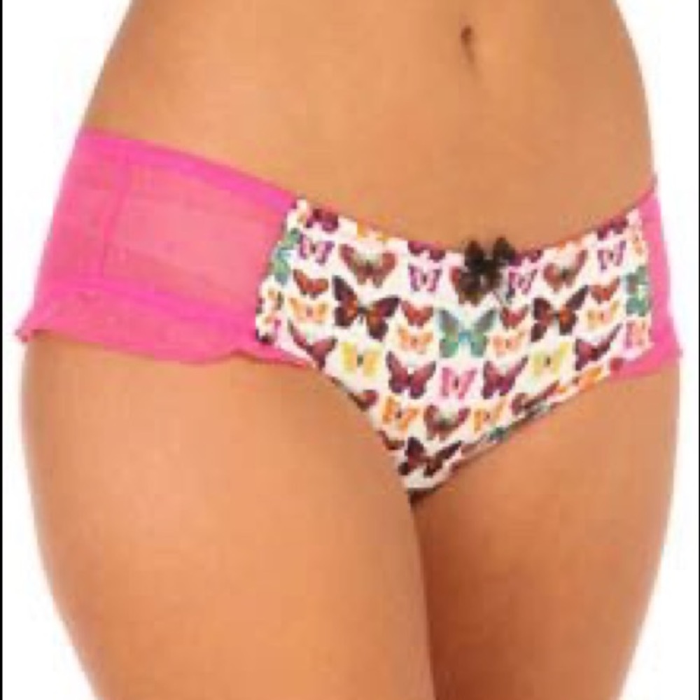KENSIE ADRIENNE RUFFLED BUTTERFLY HIPSTER PANTY PINK LARGE NWOT